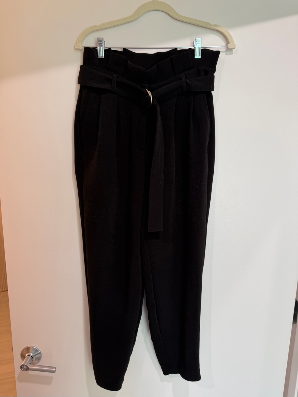 Express Black High-Waist Paperbag Trousers with Belt